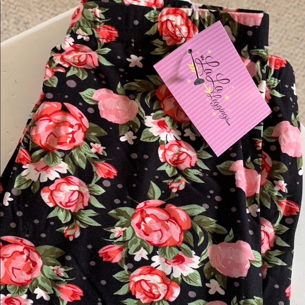 Leggings - black pink floral
